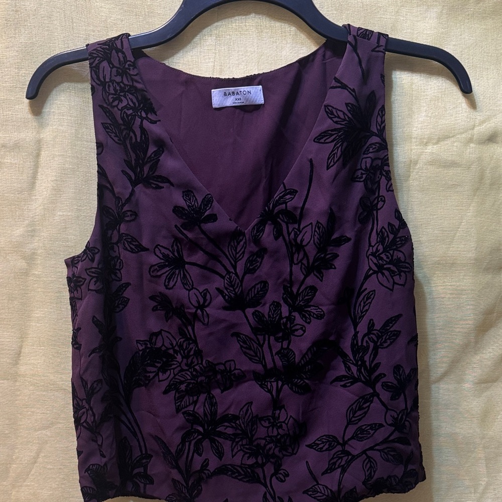 Babaton Plum Floral Velvet-Print Sleeveless Top